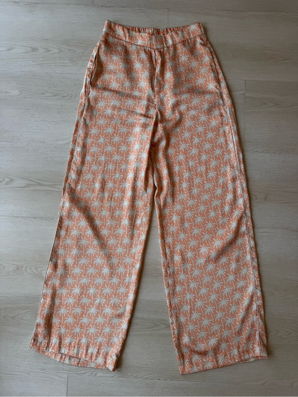 Zara Peach Palm-Print Wide-Leg Pants